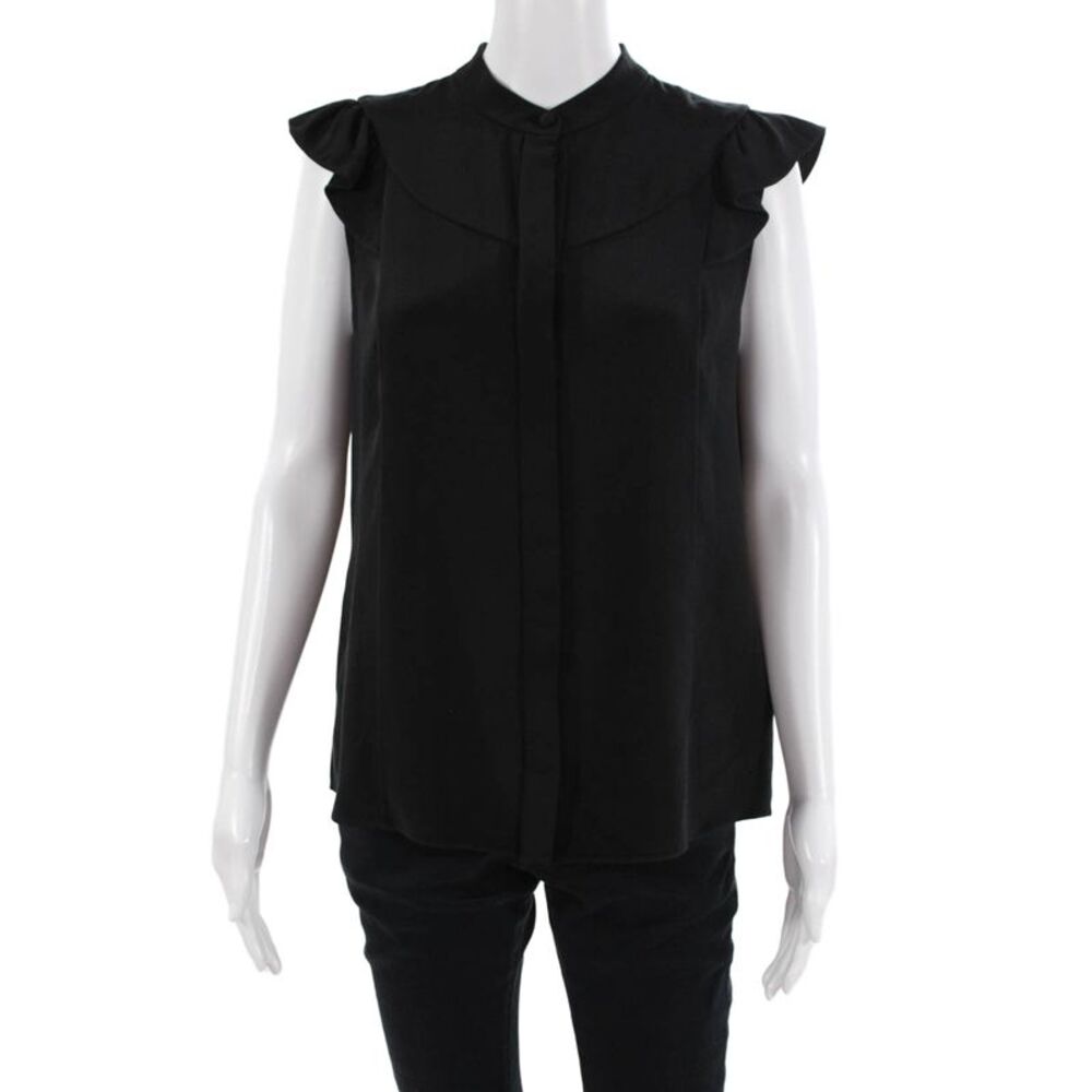 Erdem Women Silk High Neck Sleeveless Button Blouse Black Size 8